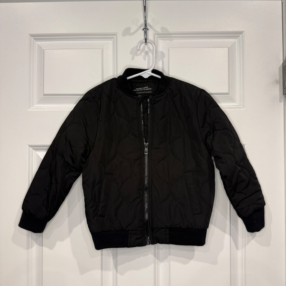 Primark Cares‎ Kids Black Quilted Bomber Jacket Full Zip Size 4-5Y
